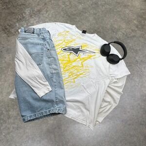 Alpinestars Vintage Y2K Graphic‎ T-Shirt Mens XXL White Yellow Skater Moto Boxy